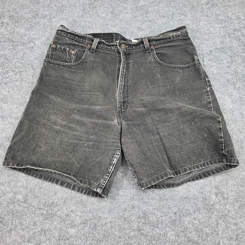 Vintage Levis 560 Loose Fit Black Denim Shorts Mens 38 Made in USA 90s Faded